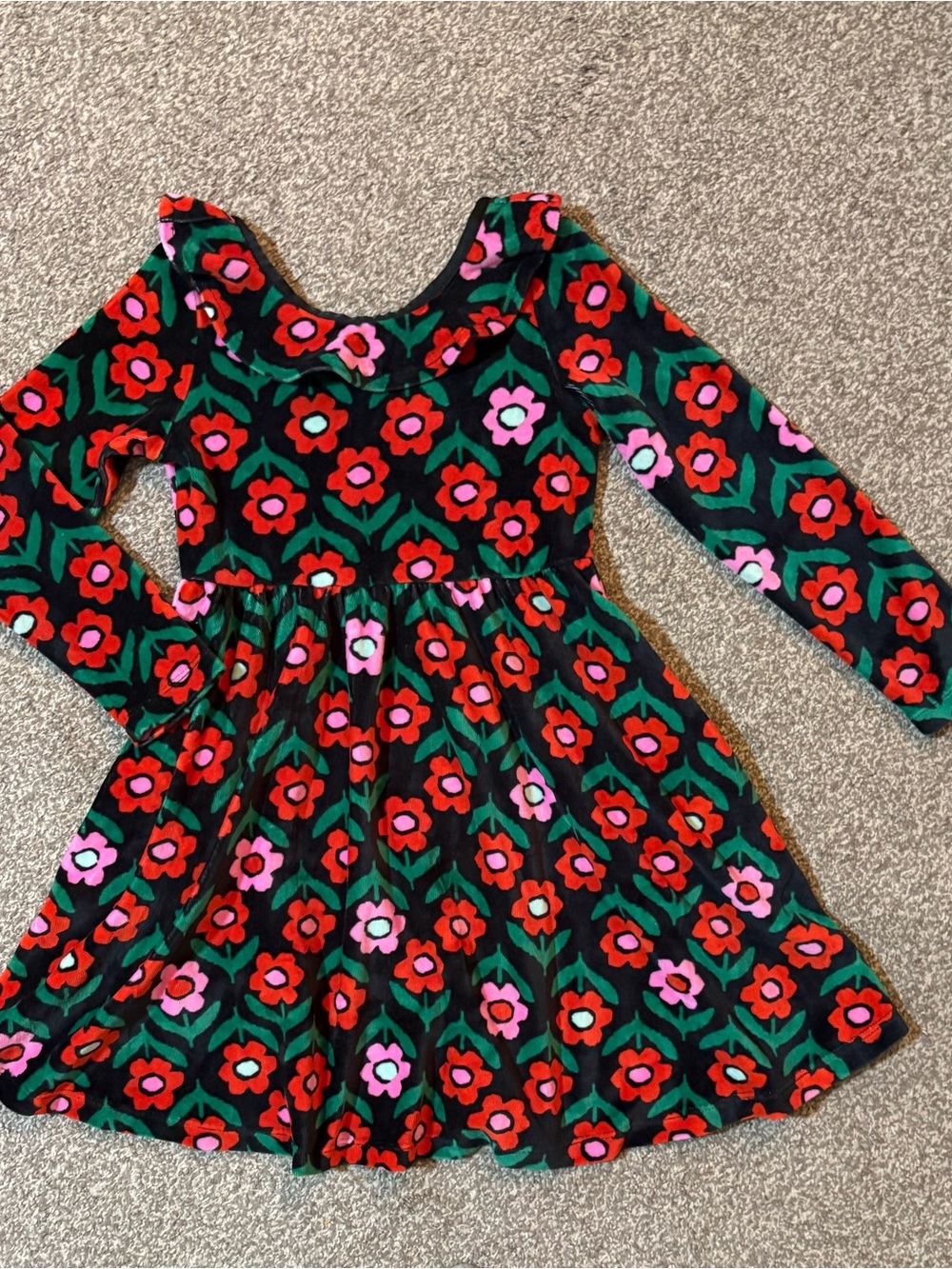 Hanna Andersson Black Long-Sleeve Floral Twirl Dress with Red & Pink Flowers
